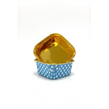 Dolphin Muffin Kek Kapsülü Kare Pötikare Mavi-Altın 25li