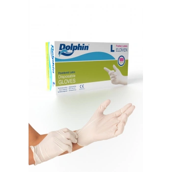 Dolphin Pudralı Latex Eldiven L(Büyük) Beden 100 Adetli