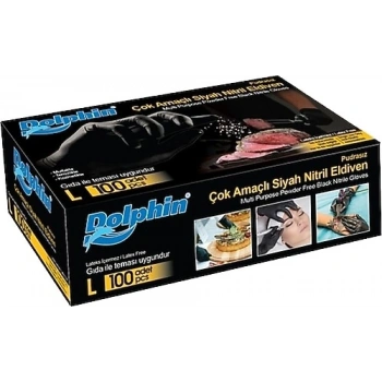Dolphin Siyah Nitril Eldiven Büyük -100 Adetli
