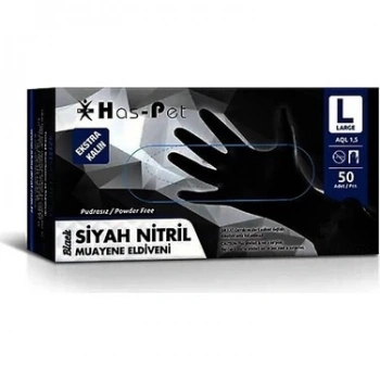 Haspet Siyah Nitril Ekstra Kalın Pudrasız - L Beden