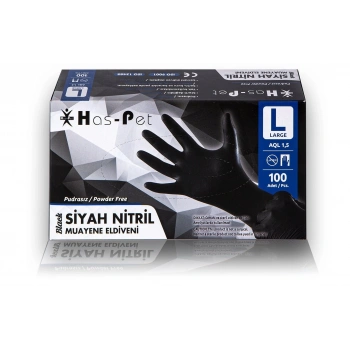 Haspet Siyah Nitril Pudrasız Muayene Eldiveni L Beden