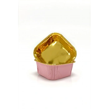 Kafem Muffin Kek Kapsülü Kare Pembe-Altın 25li - K35