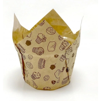 Kafem Muffin Kek Kapsülü Kalın Tulip Kraft Desenli 50li - K32