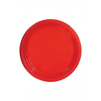 Kırmızı Renkli Plastik Tabak 25 Adetli