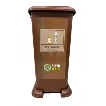 Plastik Sıfır Atık Geri Dönüşüm Çöp Kutusu Kovası 70 Lt - Kahverengi -Organik Atık