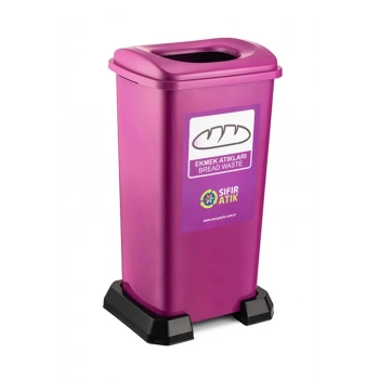 Plastik Sıfır Atık Geri Dönüşüm Çöp Kutusu Kovası 70 Lt -Mor - Ekmek Atıkları