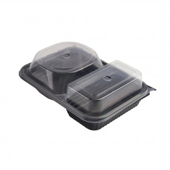 Siyah Plastik 2 Gözlü KAP+KAPAK Hamburger Kabı 100 Adet