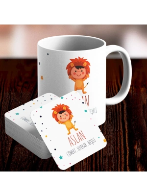 Aslan Burcu Özel Sevimli Kupa ve Altlık Seti