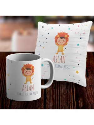 Aslan Tasarımlı Kupa ve Yastık Kılıfı Seti