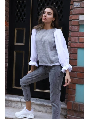 Balon Kol Bluz - BEYAZ