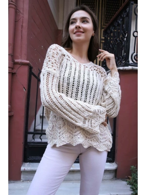 Delikli Merserize Kazak - KREM