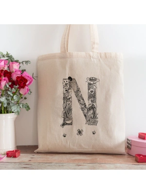 N Harfi Tasarımlı Alışveriş Plaj Bez Çanta
