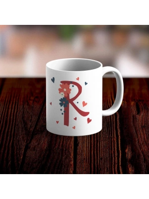 Özel Tasarım R Harfi Beyaz Kupa Bardak