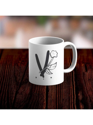 Özel Tasarım V Harfi Beyaz Kupa Bardak