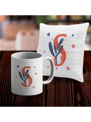 S Harfi Tasarımlı Kupa ve Yastık Kılıfı Hediye Seti