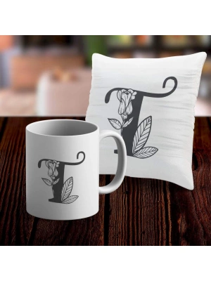 T Harfi Tasarımlı Kupa ve Yastık Kılıfı Hediye Seti