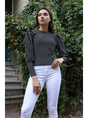 Tasarım Kollu Bluz - SİYAH