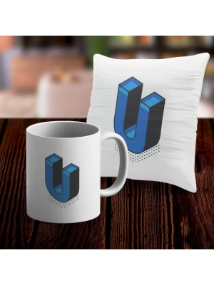 U Harfi Tasarımlı Kupa ve Yastık Kılıfı Hediye Seti