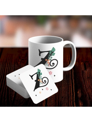 Z Harfi Tasarımlı Kupa ve Bardak Altlığı Seti