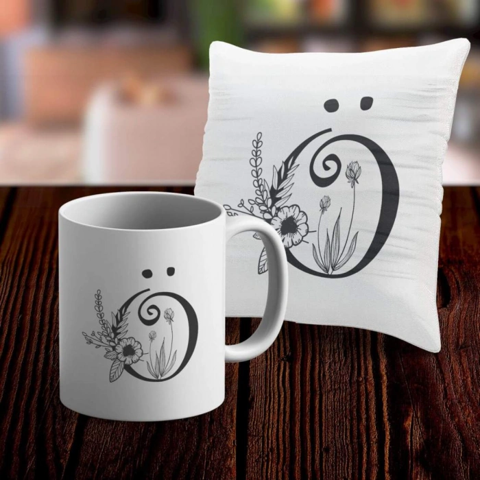 Ö Harfi Tasarımlı Kupa ve Yastık Kılıfı Hediye Seti