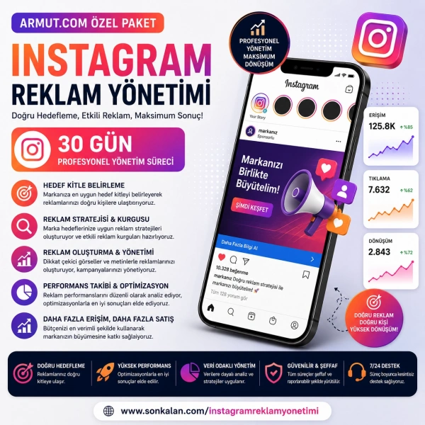 Instagram Reklam Yönetimi – 30 Gün (Armut.com Özel Paket)