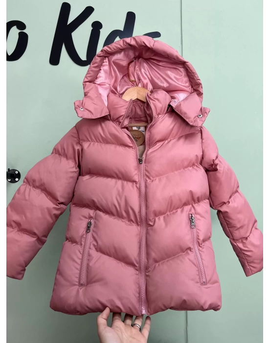 Kapüşonlu Polar Kışlık Mont Pembe