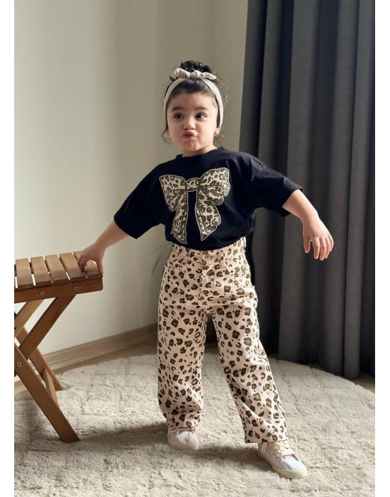 Leopar Gabardin Pantolonlu Takım