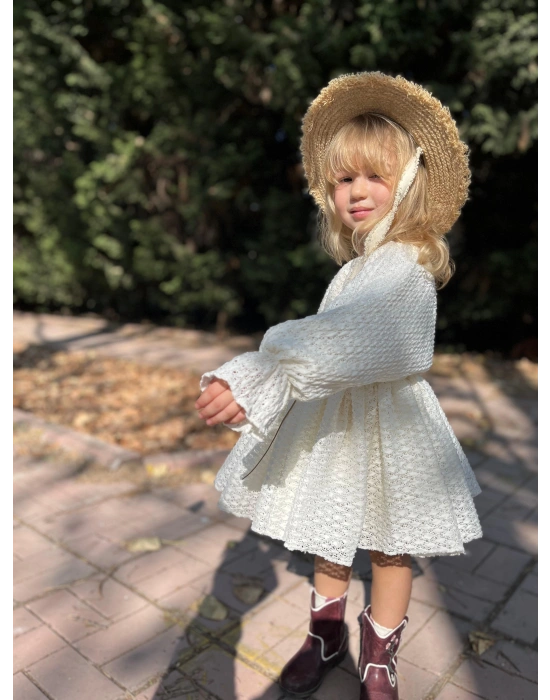 Dantelli Yarasa Kol Elbise (2-4 yaş)