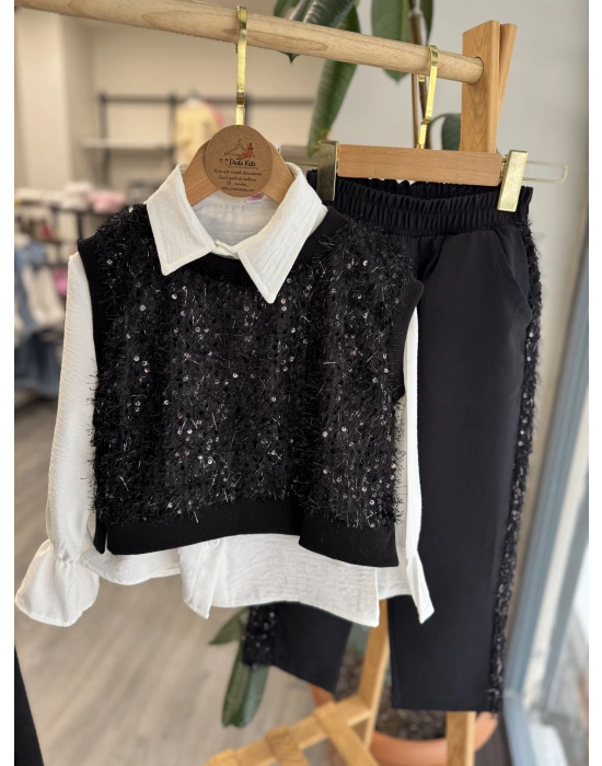 Süveterli Siyah 3’lü Takım