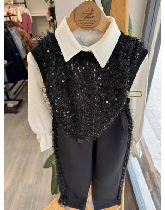 Süveterli Siyah 3’lü Takım