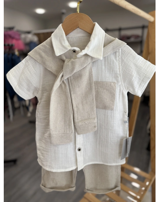 Aksesuarlı Pamuklu Keten Takım (2-5 yaş)