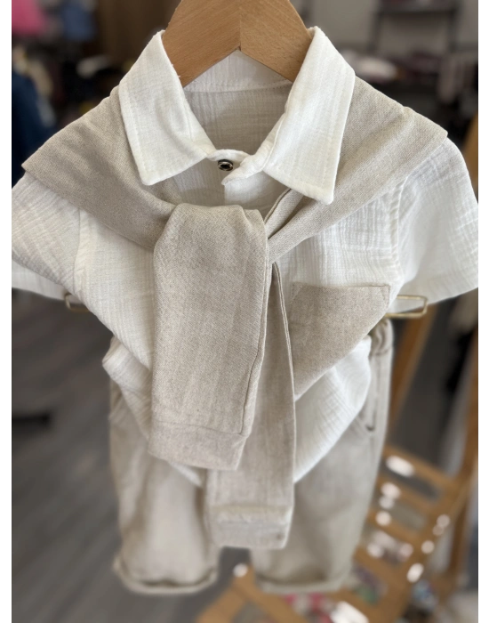 Aksesuarlı Pamuklu Keten Takım (2-5 yaş)