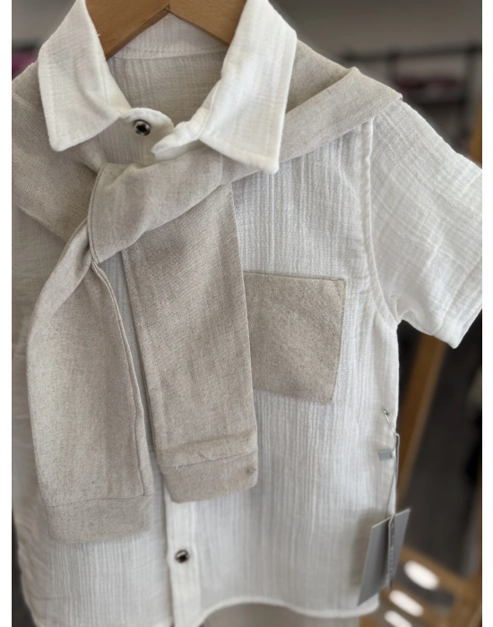 Aksesuarlı Pamuklu Keten Takım (2-5 yaş)