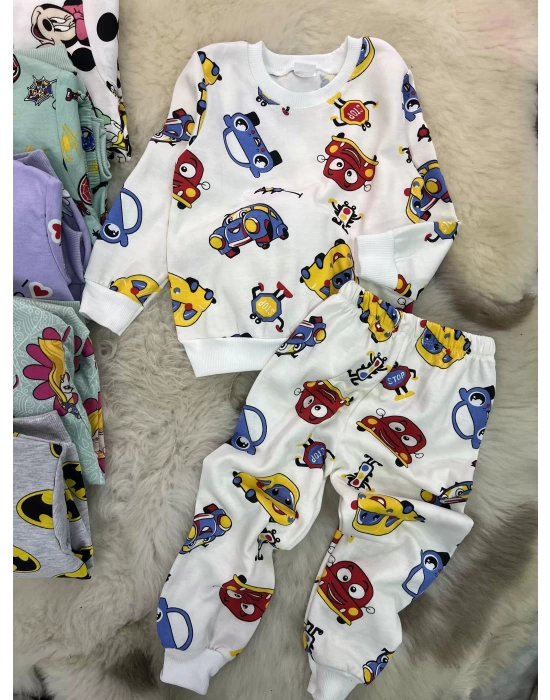 Arabalı Pijama Takımı Beyaz