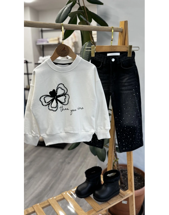 Taşlı Kot Pantolonlu Takım (3-10 yaş)