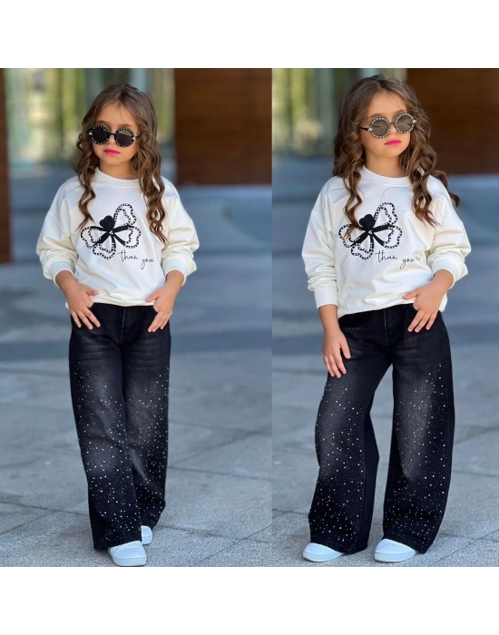 Taşlı Kot Pantolonlu Takım (3-10 yaş)