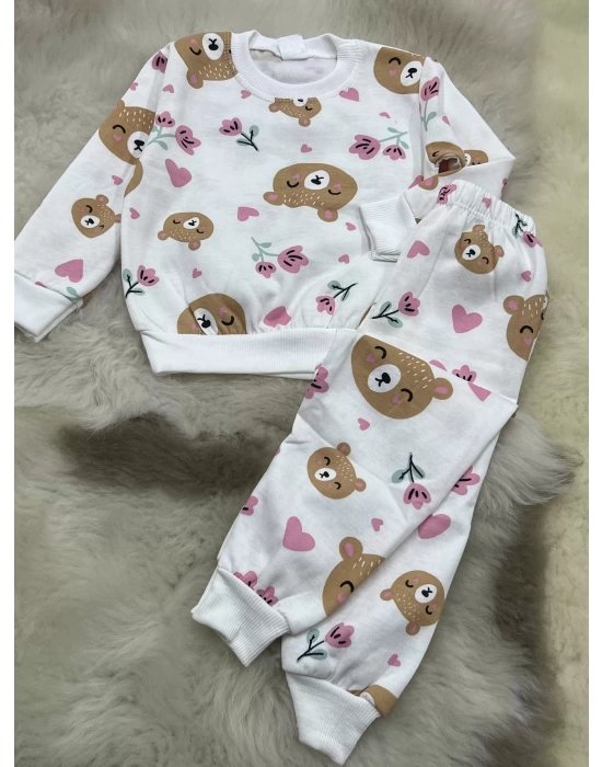 Ayıcıklı Pijama Takımı Beyaz