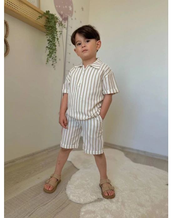 Kahve Çizgili Fermuarlı Takım