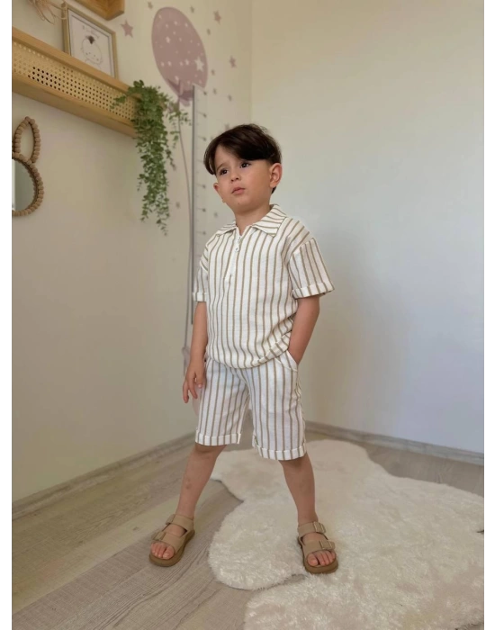 Kahve Çizgili Fermuarlı Takım