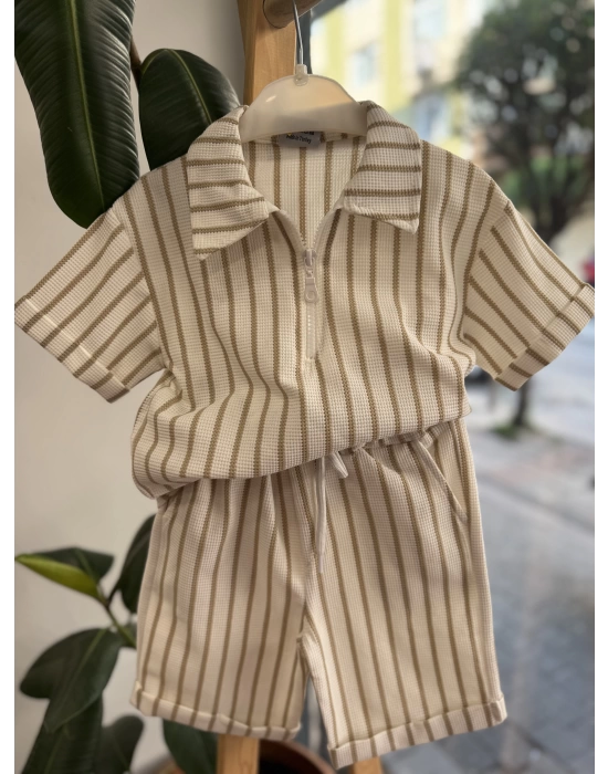 Kahve Çizgili Fermuarlı Takım