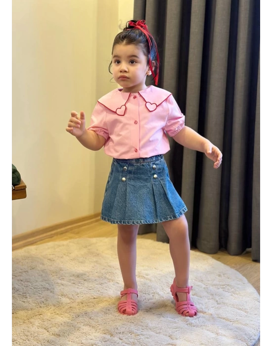 Kalp Yaka Şort Etekli Takım