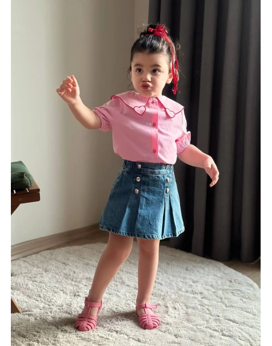 Kalp Yaka Şort Etekli Takım
