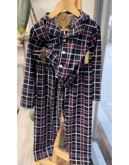 Mavi Çizgili Yetişkin Pijama Takımı (M-XXL beden)