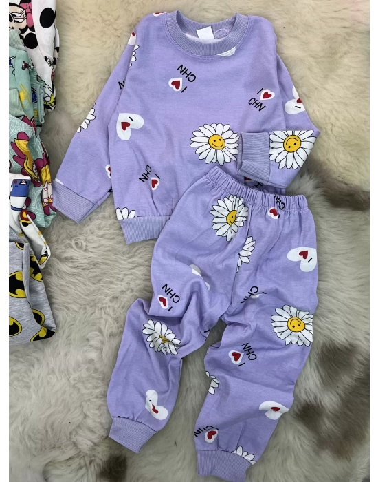 Çiçekli Pijama Takımı Lila