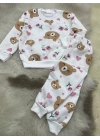 Ayıcıklı Pijama Takımı Beyaz