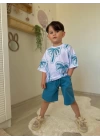 Palmiye Tişörtlü Kot Şortlu Takım