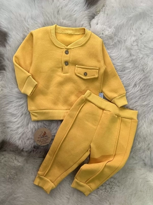 Düğmeli Bebek Takım Sarı