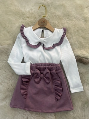 Süet Etekli İnci Yakalı Takım