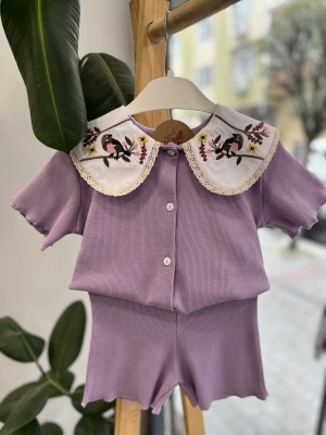 Yaka Detaylı Lila Takım