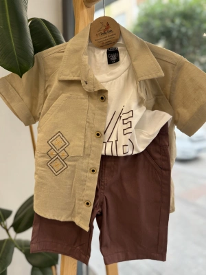 İşlemeli Gömlekli Şortlu Takım